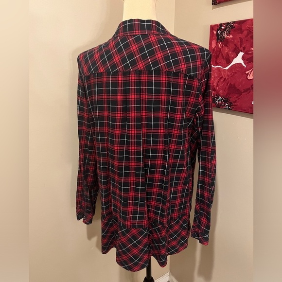 J. Jill Plaid Button Up Red Black Tunic Long Sleeve Shirt, peplum, size Large - Picture 3 of 6